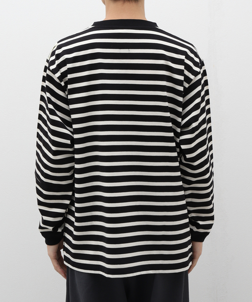BAMBOO SHOOTS（バンブーシュート）の「BAMBOO SHOOTS / バンブーシュート HIKING CREWNECK BORDER SHIRT（Tシャツ/カットソー・メンズ・ブラック/ホワイト・MEDIUM/LARGE）」の6枚目の写真