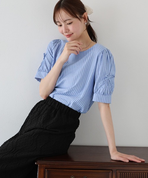 BLUEEAST（ブルーイースト）の「袖リボンブラウス（シャツ/ブラウス・レディース・ブルー/ピンク/ホワイト/ブラック/ブルー系/グレー系・MEDIUM）」の5枚目の写真