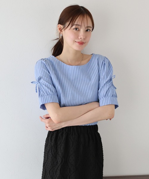 BLUEEAST（ブルーイースト）の「袖リボンブラウス（シャツ/ブラウス・レディース・ブルー/ピンク/ホワイト/ブラック/ブルー系/グレー系・MEDIUM）」の10枚目の写真