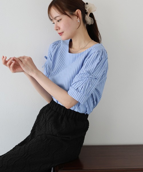 BLUEEAST（ブルーイースト）の「袖リボンブラウス（シャツ/ブラウス・レディース・ブルー/ピンク/ホワイト/ブラック/ブルー系/グレー系・MEDIUM）」の11枚目の写真