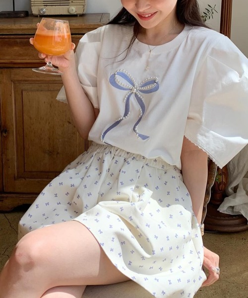 N.s（エヌドットエス）の「リボンパールTEE（Tシャツ/カットソー・レディース・チャコールグレー/ホワイト・FREE）」の3枚目の写真