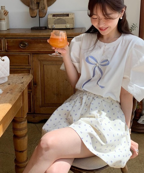 N.s（エヌドットエス）の「リボンパールTEE（Tシャツ/カットソー・レディース・チャコールグレー/ホワイト・FREE）」の6枚目の写真
