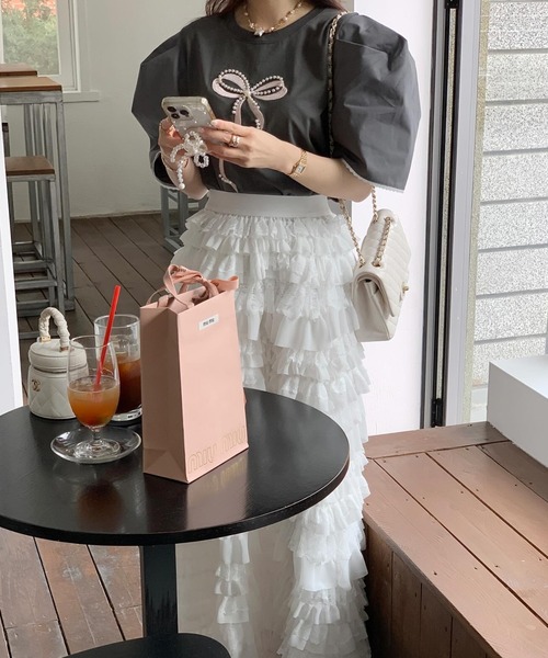 N.s（エヌドットエス）の「リボンパールTEE（Tシャツ/カットソー・レディース・チャコールグレー/ホワイト・FREE）」の8枚目の写真