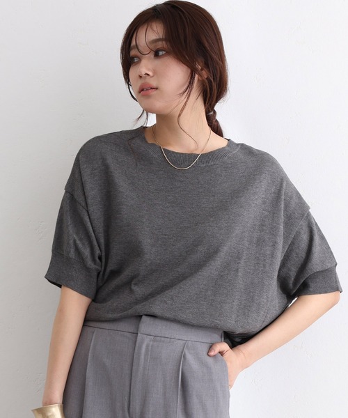 袖脇オープンラウンドネック5分袖ニット（ニット/セーター）｜ElegChic（エレグシック）