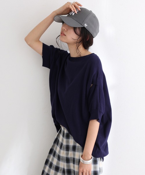 袖脇オープンラウンドネック5分袖ニット（ニット/セーター）｜ElegChic（エレグシック）