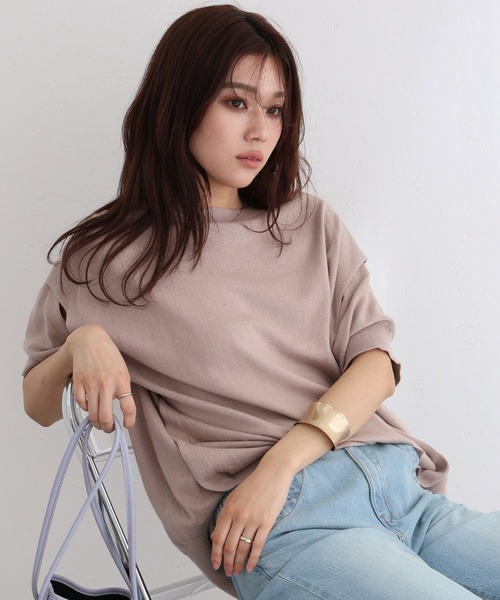 袖脇オープンラウンドネック5分袖ニット（ニット/セーター）｜ElegChic（エレグシック）