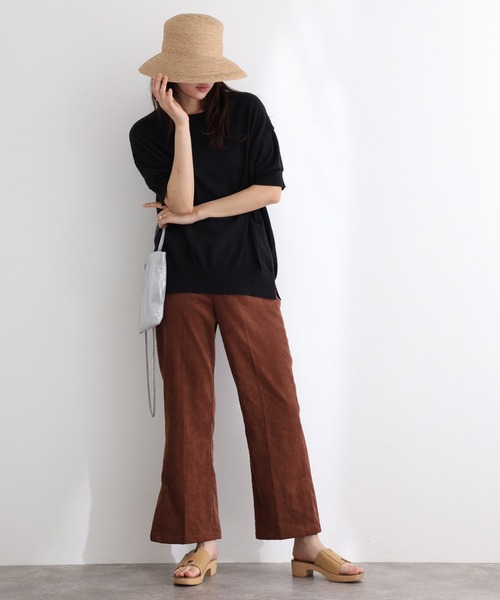 袖脇オープンラウンドネック5分袖ニット（ニット/セーター）｜ElegChic（エレグシック）