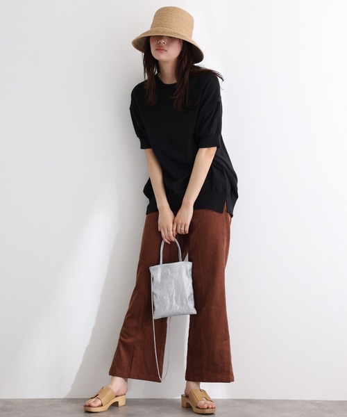 袖脇オープンラウンドネック5分袖ニット（ニット/セーター）｜ElegChic（エレグシック）