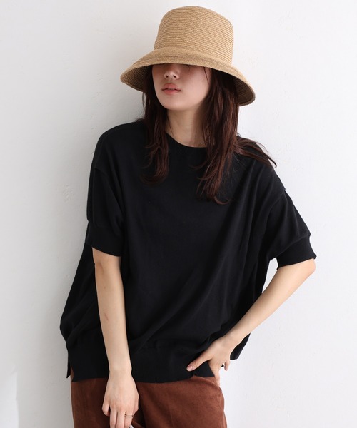 袖脇オープンラウンドネック5分袖ニット（ニット/セーター）｜ElegChic（エレグシック）