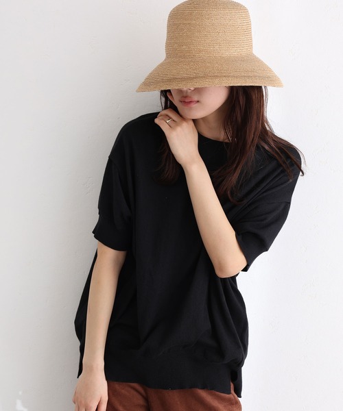 袖脇オープンラウンドネック5分袖ニット（ニット/セーター）｜ElegChic（エレグシック）