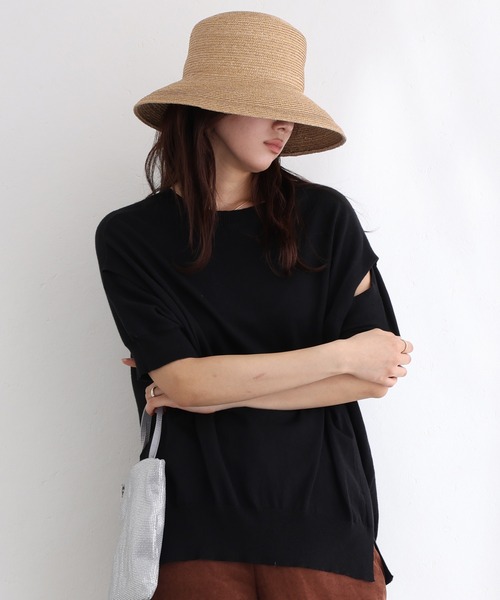 袖脇オープンラウンドネック5分袖ニット（ニット/セーター）｜ElegChic（エレグシック）