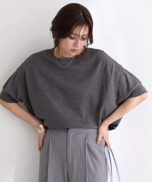 袖脇オープンラウンドネック5分袖ニット（ニット/セーター）｜ElegChic（エレグシック）