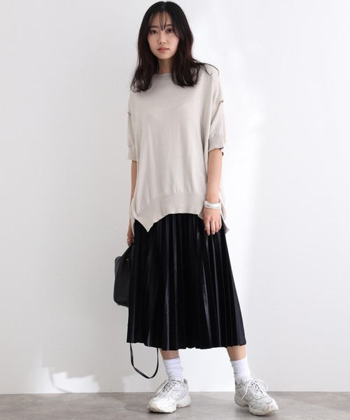 袖脇オープンラウンドネック5分袖ニット（ニット/セーター）｜ElegChic（エレグシック）