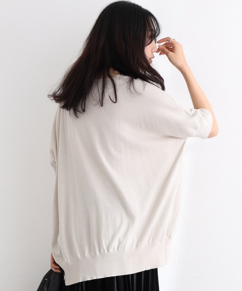 袖脇オープンラウンドネック5分袖ニット（ニット/セーター）｜ElegChic（エレグシック）