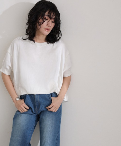 袖脇オープンラウンドネック5分袖ニット（ニット/セーター）｜ElegChic（エレグシック）