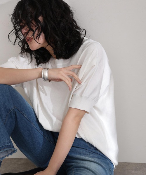 袖脇オープンラウンドネック5分袖ニット（ニット/セーター）｜ElegChic（エレグシック）