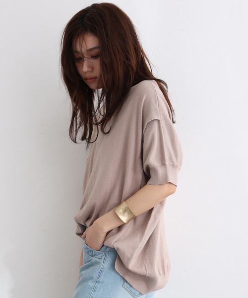 袖脇オープンラウンドネック5分袖ニット（ニット/セーター）｜ElegChic（エレグシック）