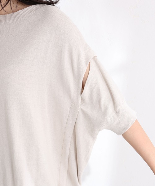 袖脇オープンラウンドネック5分袖ニット（ニット/セーター）｜ElegChic（エレグシック）