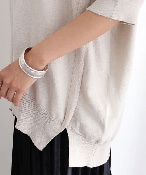 袖脇オープンラウンドネック5分袖ニット（ニット/セーター）｜ElegChic（エレグシック）