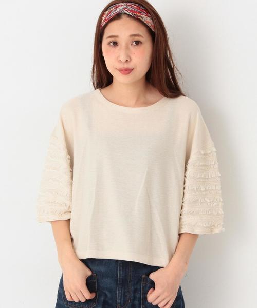 Another Edition(アナザーエディション)の「ソデフリンジニットプルオーバー/ AEBC C/Rソデフリンジ PO◆(ニット/セーター・レディース・ブラック/ベージュ/ワイン・フリー)」の2枚目の写真