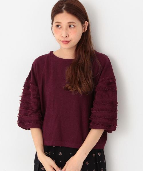 Another Edition(アナザーエディション)の「ソデフリンジニットプルオーバー/ AEBC C/Rソデフリンジ PO◆(ニット/セーター・レディース・ブラック/ベージュ/ワイン・フリー)」の3枚目の写真