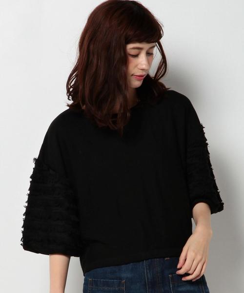 Another Edition(アナザーエディション)の「ソデフリンジニットプルオーバー/ AEBC C/Rソデフリンジ PO◆(ニット/セーター・レディース・ブラック/ベージュ/ワイン・フリー)」の5枚目の写真