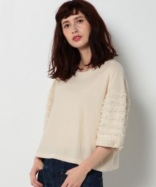 Another Edition(アナザーエディション)の「ソデフリンジニットプルオーバー/ AEBC C/Rソデフリンジ PO◆(ニット/セーター・レディース・ブラック/ベージュ/ワイン・フリー)」の15枚目の写真