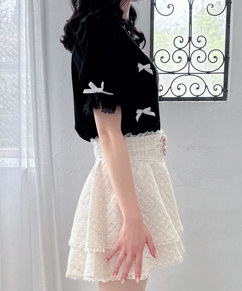 tシャツ くしゅくしゅギャザーネックのバックリボンカットソートップス レディース Re:EDIT リブカットソー レディース トップス Tシャツ