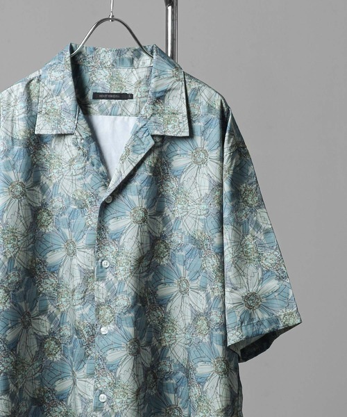 ROOT THREE（ルートスリー）の「【ROOT THREE】 総柄 オープンカラー 半袖 シャツ / 柄シャツ（シャツ/ブラウス・メンズ・ブラック系1/グリーン系/ブラック系/グレー系・LARGE/MEDIUM）」の4枚目の写真