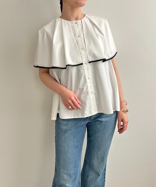 LHELBIE（レルビエ）の「トリミングケープブラウス（シャツ/ブラウス・レディース・ブラック/オフホワイト・M）」の22枚目の写真