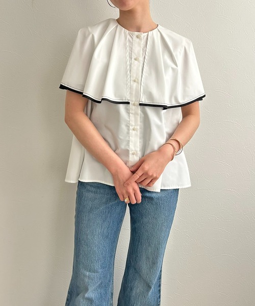 LHELBIE（レルビエ）の「トリミングケープブラウス（シャツ/ブラウス・レディース・ブラック/オフホワイト・M）」の19枚目の写真