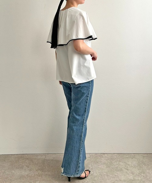 LHELBIE（レルビエ）の「トリミングケープブラウス（シャツ/ブラウス・レディース・ブラック/オフホワイト・M）」の17枚目の写真