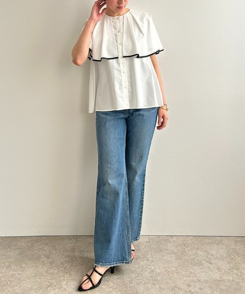 LHELBIE（レルビエ）の「トリミングケープブラウス（シャツ/ブラウス・レディース・ブラック/オフホワイト・M）」の16枚目の写真