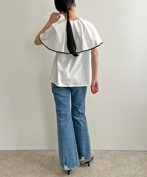 LHELBIE（レルビエ）の「トリミングケープブラウス（シャツ/ブラウス・レディース・ブラック/オフホワイト・M）」の15枚目の写真