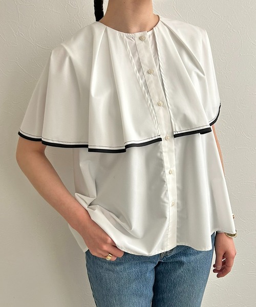 LHELBIE（レルビエ）の「トリミングケープブラウス（シャツ/ブラウス・レディース・ブラック/オフホワイト・M）」の13枚目の写真