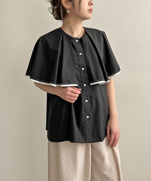 LHELBIE（レルビエ）の「トリミングケープブラウス（シャツ/ブラウス・レディース・ブラック/オフホワイト・M）」の10枚目の写真