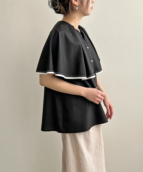LHELBIE（レルビエ）の「トリミングケープブラウス（シャツ/ブラウス・レディース・ブラック/オフホワイト・M）」の8枚目の写真