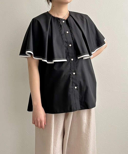 LHELBIE（レルビエ）の「トリミングケープブラウス（シャツ/ブラウス・レディース・ブラック/オフホワイト・M）」の12枚目の写真