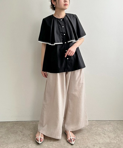 LHELBIE（レルビエ）の「トリミングケープブラウス（シャツ/ブラウス・レディース・ブラック/オフホワイト・M）」の7枚目の写真