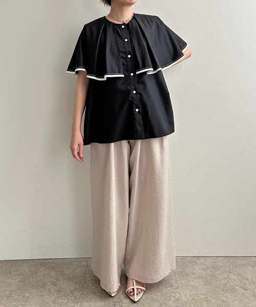 LHELBIE（レルビエ）の「トリミングケープブラウス（シャツ/ブラウス・レディース・ブラック/オフホワイト・M）」の5枚目の写真