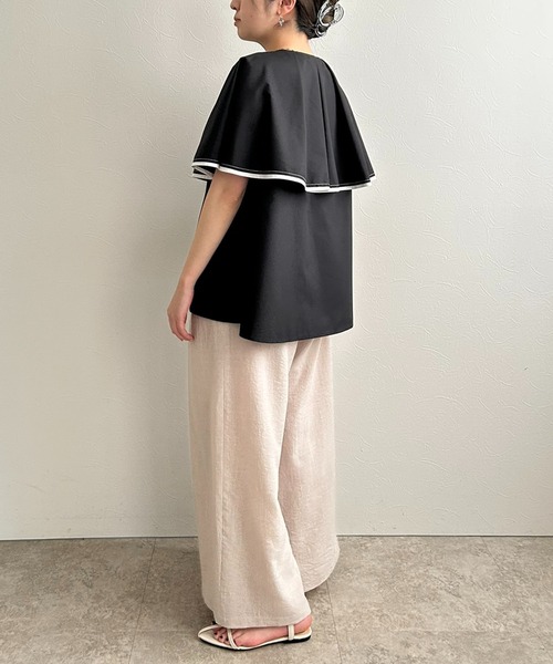 LHELBIE（レルビエ）の「トリミングケープブラウス（シャツ/ブラウス・レディース・ブラック/オフホワイト・M）」の3枚目の写真