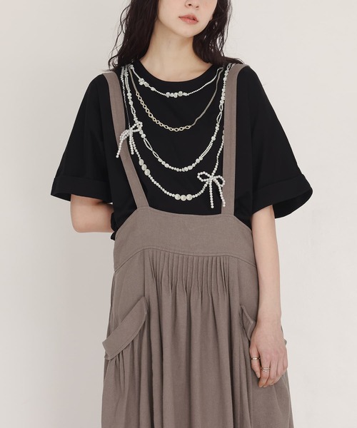 somari imagination(ソマリ イマジネーション)の「『フェイクパールリボンTシャツ』(Tシャツ/カットソー・レディース・ブラック/オフホワイト/ブルー・FREE)」の10枚目の写真