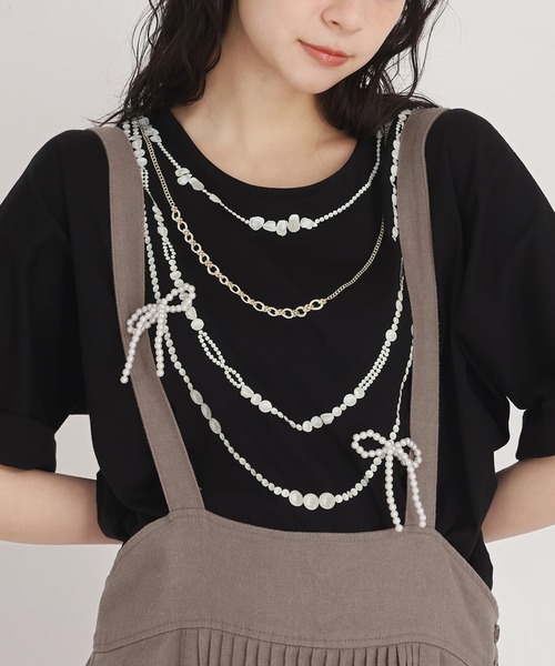 somari imagination(ソマリ イマジネーション)の「『フェイクパールリボンTシャツ』(Tシャツ/カットソー・レディース・ブラック/オフホワイト/ブルー・FREE)」の7枚目の写真