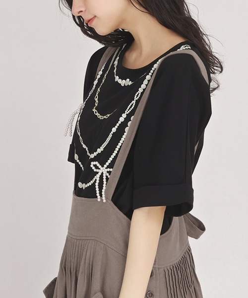 somari imagination(ソマリ イマジネーション)の「『フェイクパールリボンTシャツ』(Tシャツ/カットソー・レディース・ブラック/オフホワイト/ブルー・FREE)」の9枚目の写真