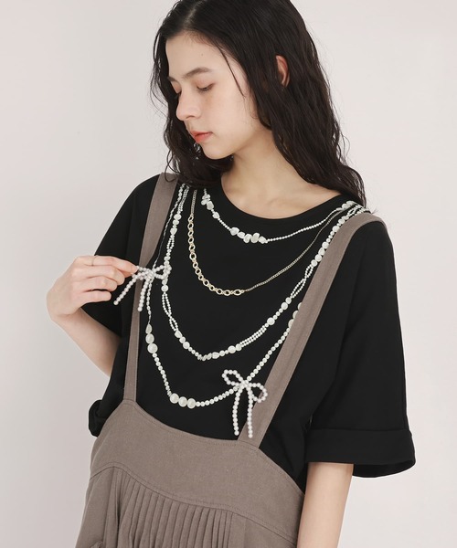 somari imagination(ソマリ イマジネーション)の「『フェイクパールリボンTシャツ』(Tシャツ/カットソー・レディース・ブラック/オフホワイト/ブルー・FREE)」の8枚目の写真