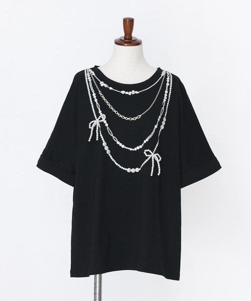 somari imagination(ソマリ イマジネーション)の「『フェイクパールリボンTシャツ』(Tシャツ/カットソー・レディース・ブラック/オフホワイト/ブルー・FREE)」の13枚目の写真