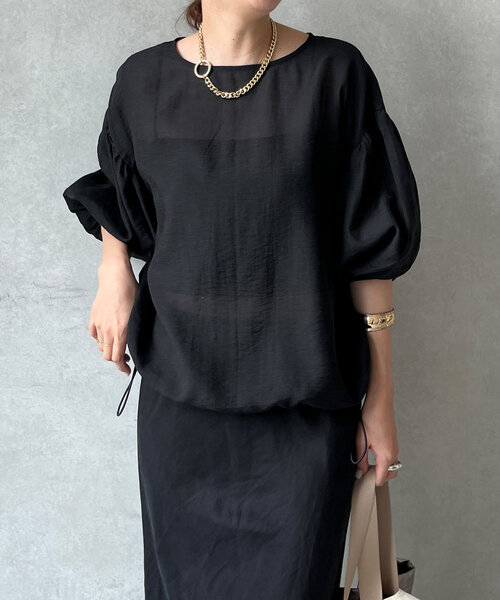 DouDou（ドゥドゥ）の「リネン混6分袖ドロストシアーブラウス（シャツ