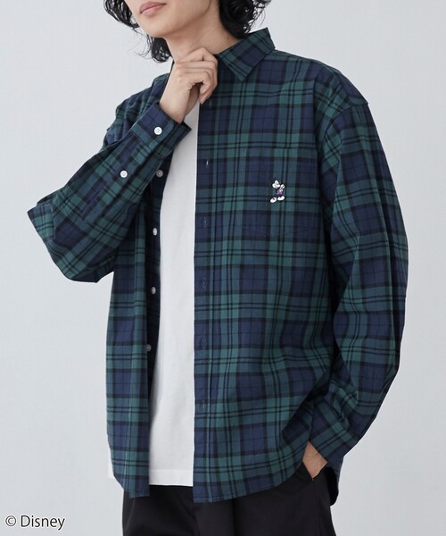 Disney（ディズニー）の「coen限定／Disney（ディズニー）チェックシャツ（シャツ/ブラウス・メンズ・ベージュ/ダークグリーン・M/L/XL）」の2枚目の写真