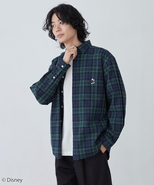 Disney（ディズニー）の「coen限定／Disney（ディズニー）チェックシャツ（シャツ/ブラウス・メンズ・ベージュ/ダークグリーン・M/L/XL）」の3枚目の写真