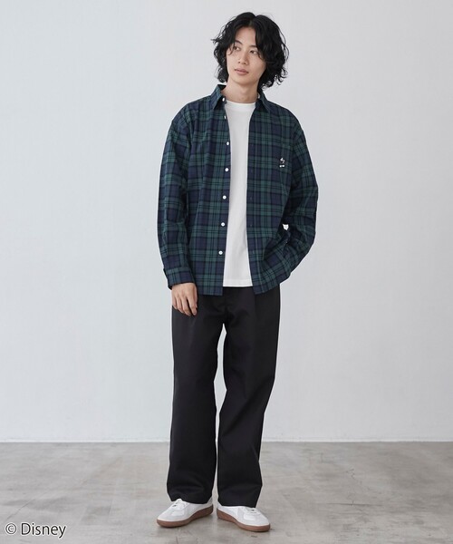 Disney（ディズニー）の「coen限定／Disney（ディズニー）チェックシャツ（シャツ/ブラウス・メンズ・ベージュ/ダークグリーン・M/L/XL）」の4枚目の写真